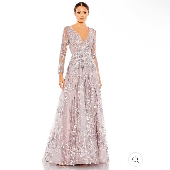Mac Duggal EMBELLISHED ILLUSION LONG SLEEVE A LINE GOWN. Style# 20402 Lavender - Picture 1 of 14